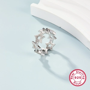 Elegantly crafted S925 sterling silver star ring with shimmering pavé zircon details