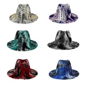 Graffiti printed wool fedora hats in six color combinations for stylish autumn outfits