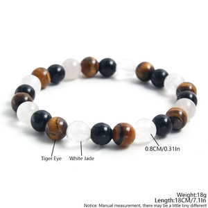 Tiger Eye and White Jade 18cm beaded bracelet with 0.8cm natural stones for men
