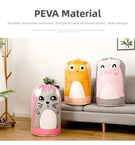 Waterproof PEVA storage bags with drawstring closure and cute cartoon animal patterns