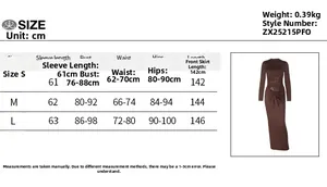 Detailed size chart for long sleeve mesh patchwork dress with product dimensions