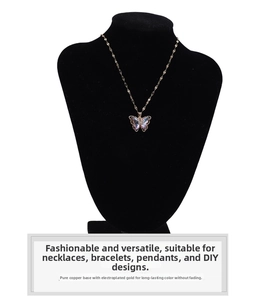 Detailed view of rose gold butterfly pendant necklace with purple gradient crystal