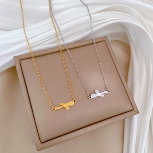 Bow Knot Pendant Necklace Titanium Steel Minimalist Gold Plated Clavicle Chain Jewelry For Women
