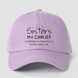 Lavender cotton baseball cap with Sisters in Christ print and adjustable strap
