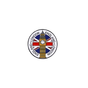 London England enamel pin featuring Big Ben and British flag on round metal badge