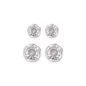 Minimalist S925 sterling silver irregular round stud earrings with clear zircon stones
