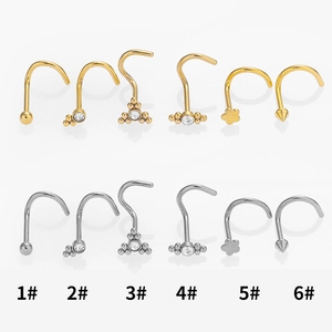 Stainless steel sunflower nose rings set with zircon flower and bead designs in gold and silver