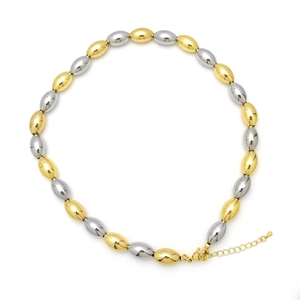 Minimalist 18k gold plated mixed olive bead necklace with lobster clasp on white background