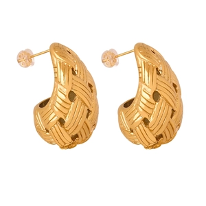 Woven Waterdrop Stud Earrings Titanium Steel Gold Silver Plated Hollow Chunky Hoop Earrings For Women Fashion OL Jewelry