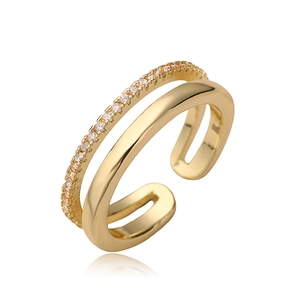 Minimalist double layer 18K gold plated copper ring with cubic zirconia accents