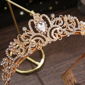 Elegant gold children's crown headband with sparkling rhinestones for party performances