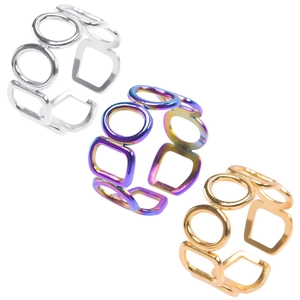 Stainless Steel Hollow Geometric Open Ring Adjustable Minimalist Modern Jewelry For Women Men Gold Silver Rainbow