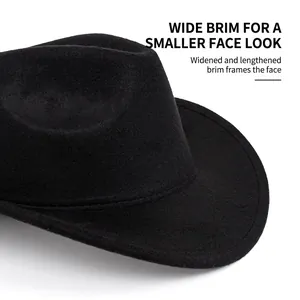 Classic wide brim black wool fedora hat for men and women with minimalist stitch detail