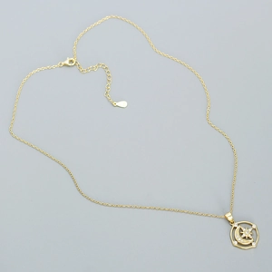 Luxurious S925 sterling silver gold necklace with star and moon pendant and white zircons