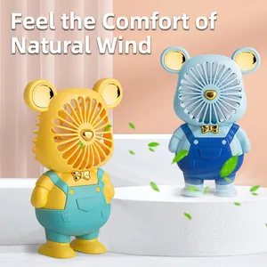 Cute cartoon bear portable USB fan in yellow and blue with LED night light function