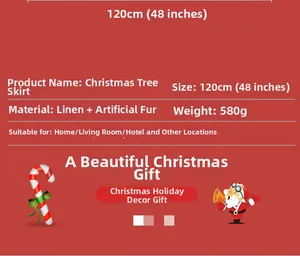 Detail specifications for 120cm burlap and faux fur snowflake plaid Christmas tree skirt