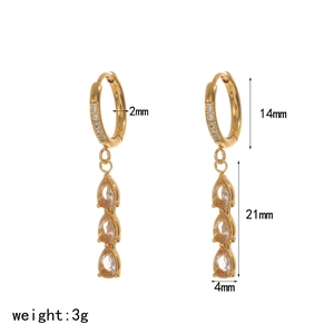 Detailed size specifications for gold zircon fringe earrings with precise measurements