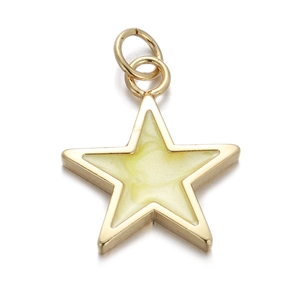 Detailed view of a gold star-shaped pendant with a yellow marble finish and ring bail