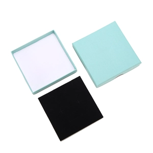 Square light blue jewelry gift box with white base and black velvet insert for necklaces