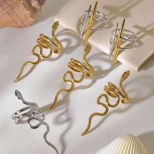 Set di anelli a serpente minimalisti in oro e argento con stile punk geometrico