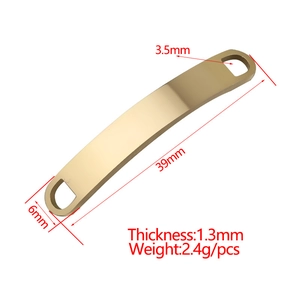 Macro view of golden curved stainless steel bar connector with size specifications