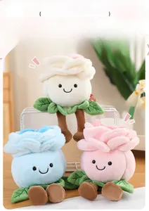 Detail of plush rose flower dolls with smiling faces and scented particles inside