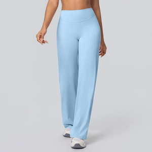 Light blue high waisted wide leg yoga pants for women with a loose fit athletic design