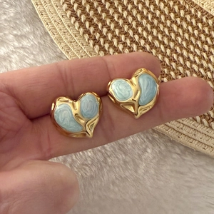 Heart Stud Earrings Stainless Steel Enamel Oil Drip Vintage Sweet Gold Plated Fashion Jewelry Women