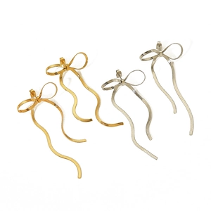 Elegant 18k gold and silver butterfly bow earrings with long tassel drops for women