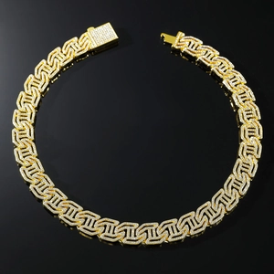 Iced out gold Cuban link necklace with hollow H initial and clear zircon pave setting