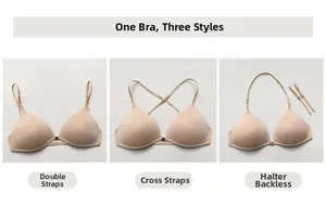 Three-way convertible straps on seamless triangle bra in beige showing back versatility