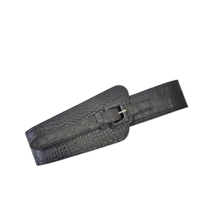 Fashionable black crocodile pattern wide waist belt with needle buckle for women dresses