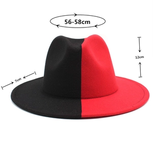 Detailed size guide for black and red fedora hat with 7cm brim and 56-58cm circumference