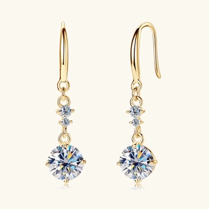Elegant S925 silver moissanite tassel drop earrings with long 18K gold plated ear hooks