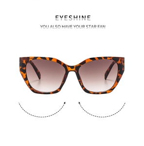 Macro shot of tortoiseshell cat-eye sunglasses with gradient brown UV lenses