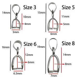 Size chart for copper pendant pinch bails showing dimensions for jewelry making DIY
