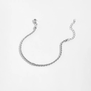 Macro shot of 925 sterling silver rope chain bracelet with lobster clasp and extension