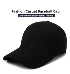 Detail of minimalist black baseball cap featuring premium cotton twill and six-panel crown