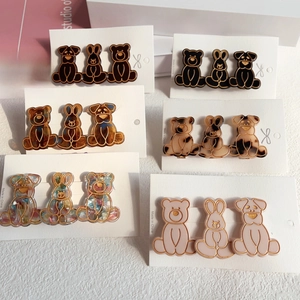 Cute cartoon bear rabbit dog hair clips set in various colors with elegant gold borders