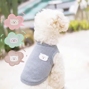 Detailed waffle texture pet vest with bear embroidery available in four colors