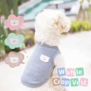 Pet Dog Vest Waffle Fabric Breathable Summer Clothes Cute Bear Embroidery Patch For Small Medium Dogs Puppy