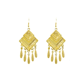 Ethnic peacock style golden bell tassel earrings with bohemian leaf pendant design