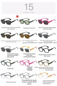 Selection of retro square sunglasses in various colors including leopard and transparent frames