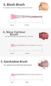 Size guide for blush, nose shadow and eyeshadow brushes with diamond handle texture