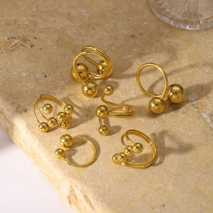 Ensemble de bagues multicouches en acier inoxydable plaqué or 18 carats avec billes