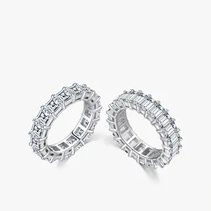 Luxury 925 Sterling Silver Eternity Ring For Women Pave Zirconia Band Rectangular Pear Oval Cut Minimalist Ins Style Finger Ring Jewelry