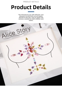 Detailed macro view of self-adhesive colorful crystal chest and body jewelry stickers