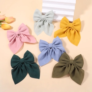 Floral chiffon bow hair clips set in six pastel candy colors for elegant women styling