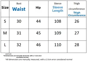 Détails du guide des tailles pour ensemble violet incluant buste et longueur en cm