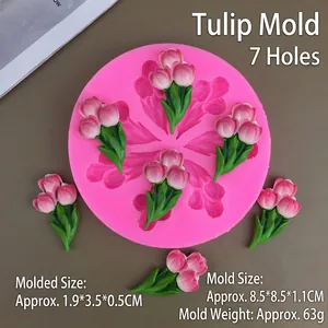7-cavity pink silicone tulip mold for chocolate fondant and scented candle making